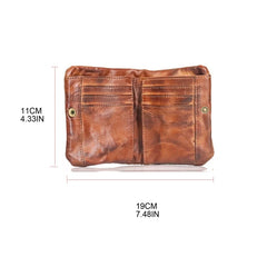 Vintage Multi-card Soft Bag Top Layer Cowhide Wallet with Zipper Bifold Purses