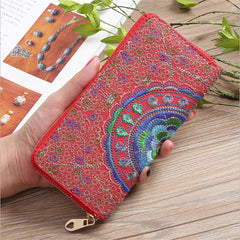 Vintage National Wind Oxford Embroidery Flowers Wallet Female Lady Wallet