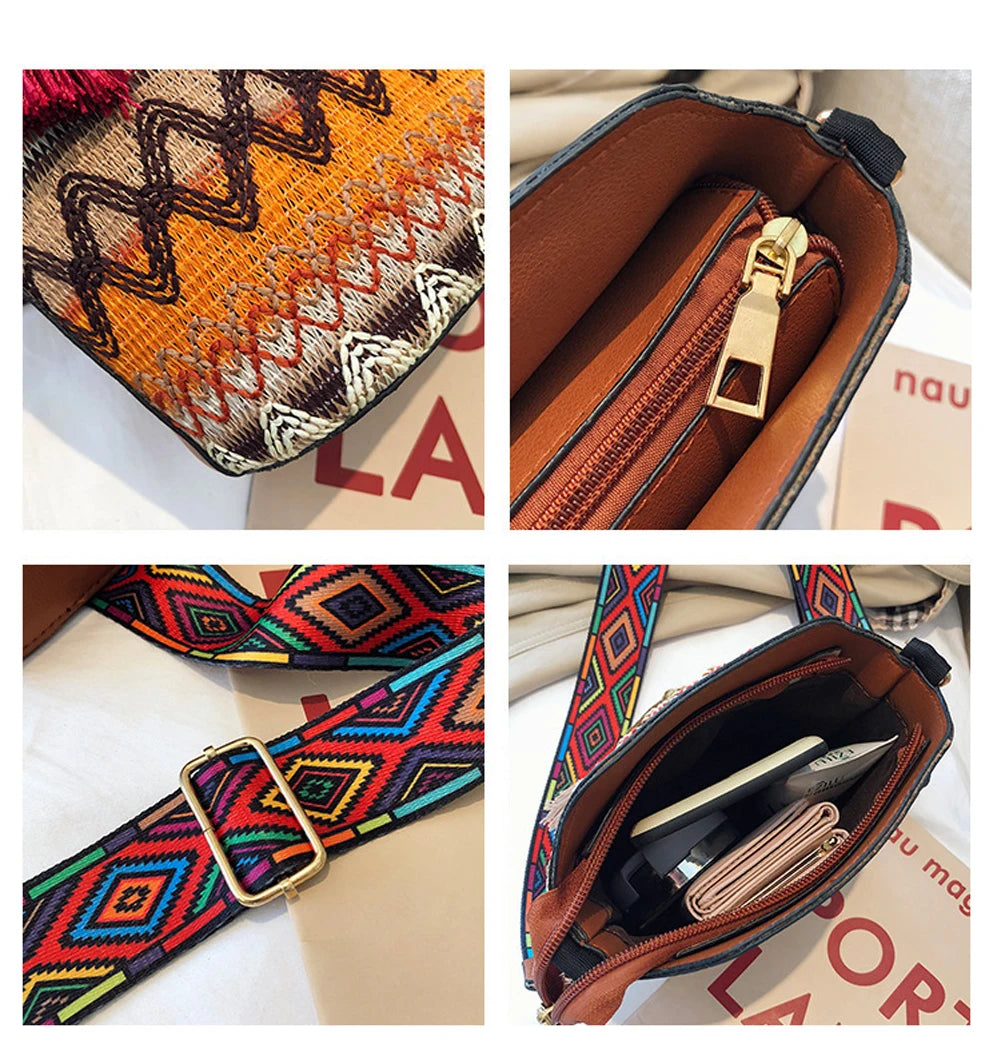 Vintage National Women's Crossbody Bag Handwoven Tassel Ethnic Bag