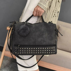 Vintage Nubuck Leather Handbags for Women Rivet Shoulder Bag