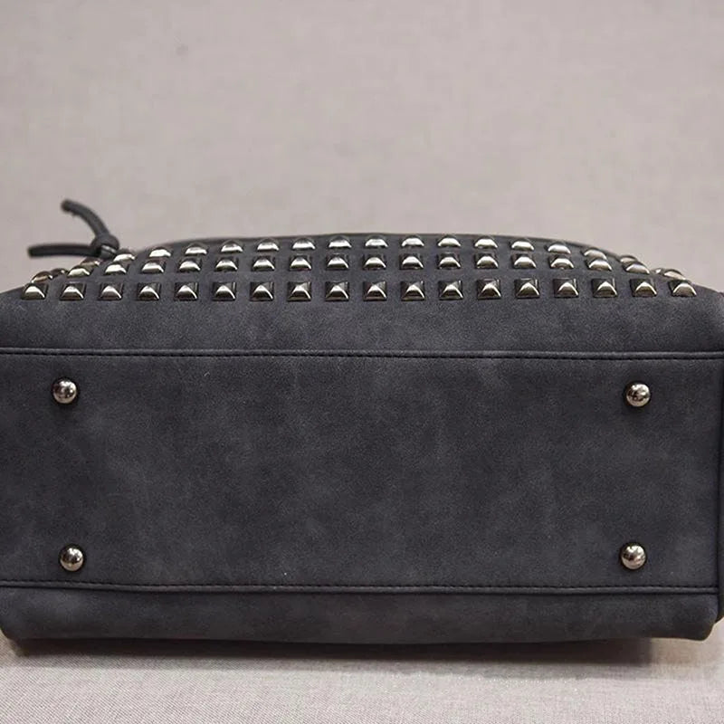 Vintage Nubuck Leather Ladies Handbags Rivet Larger Women Bags Shoulder Bag