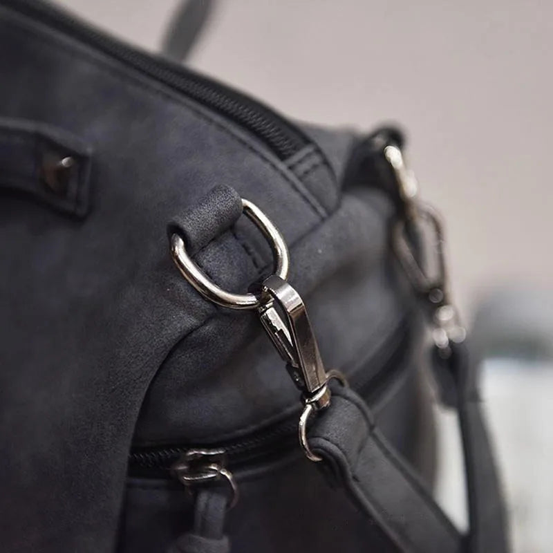 Vintage Nubuck Leather Handbags for Women Rivet Shoulder Bag