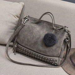 Vintage Nubuck Leather Ladies Handbags Rivet Larger Women Bags Shoulder Bag