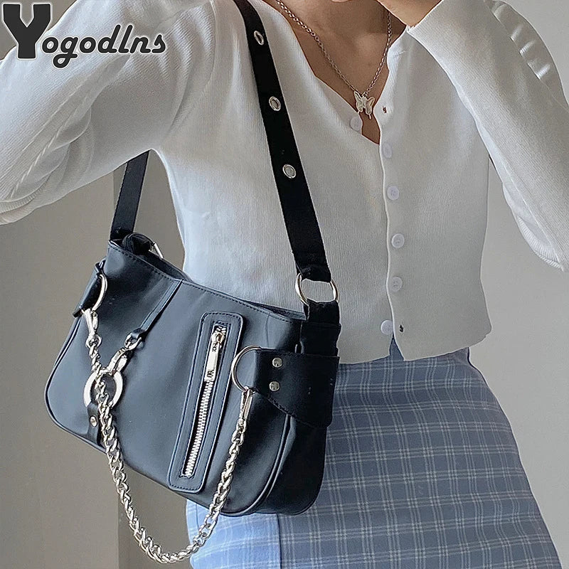 Vintage Nylon Chain Crossbody Bag Women Sport Shoulder Messenger Bags