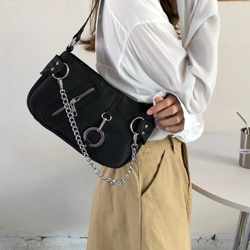 Vintage Nylon Chain Crossbody Bag Women Sport Shoulder Messenger Bags