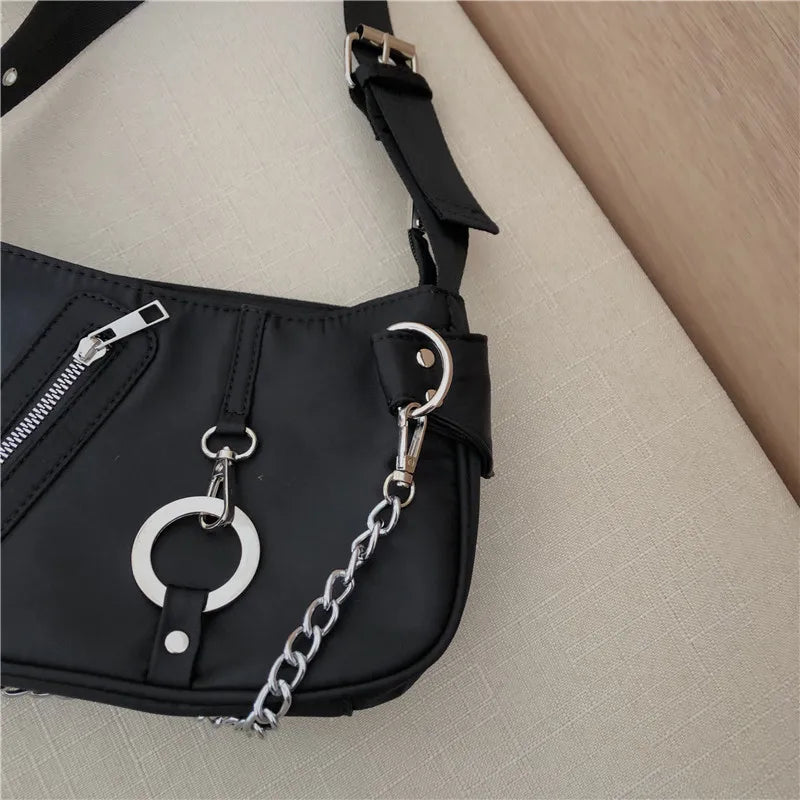 Vintage Nylon Chain Crossbody Bag Women Sport Shoulder Messenger Bags