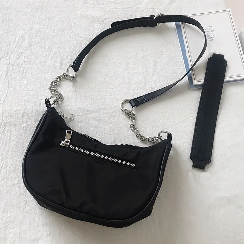 Vintage Nylon Chain Shoulder Hobo Bags For Women Crossbody Messenger Bag