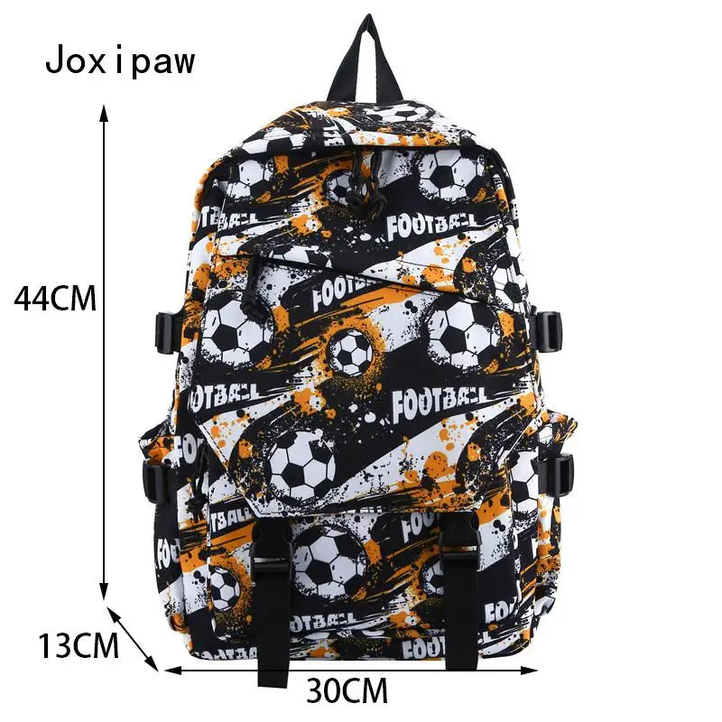 Vintage Nylon Football Print Backpack Large Capacity Travel Backpacks