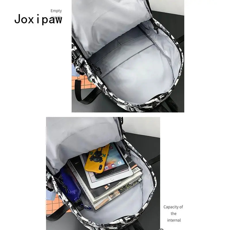 Vintage Nylon Football Print Backpack Large Capacity Travel Backpacks