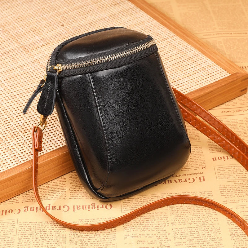 Vintage Oil Wax Leather Crossbody Bag for Women