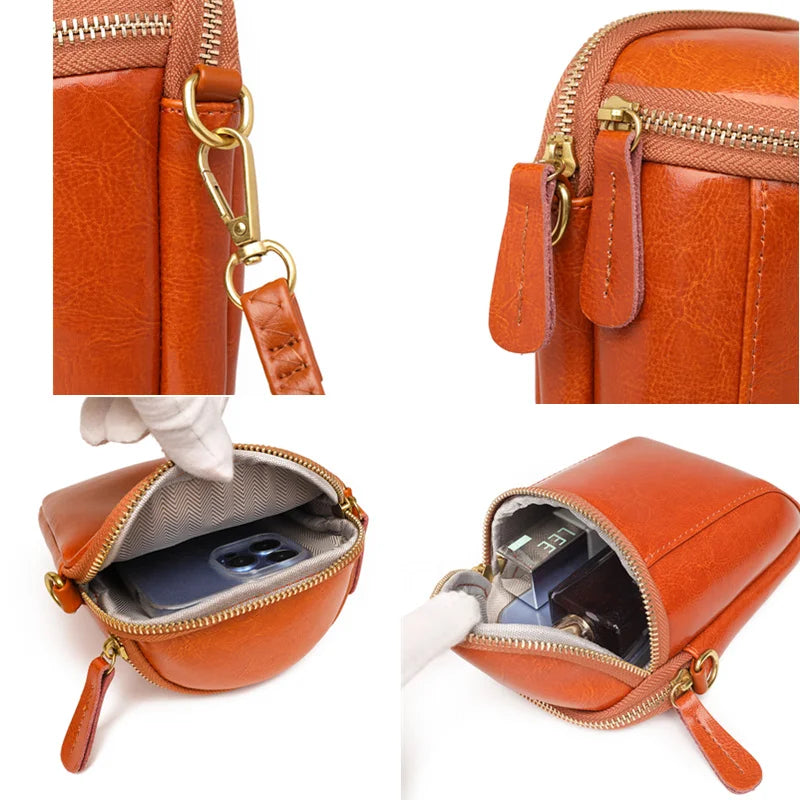 Vintage Oil Wax Leather Women's Crossbody Bag