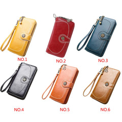 Vintage Oil Wax Leather Wallets Women Long Purse Phone Pouch Zipper Purse