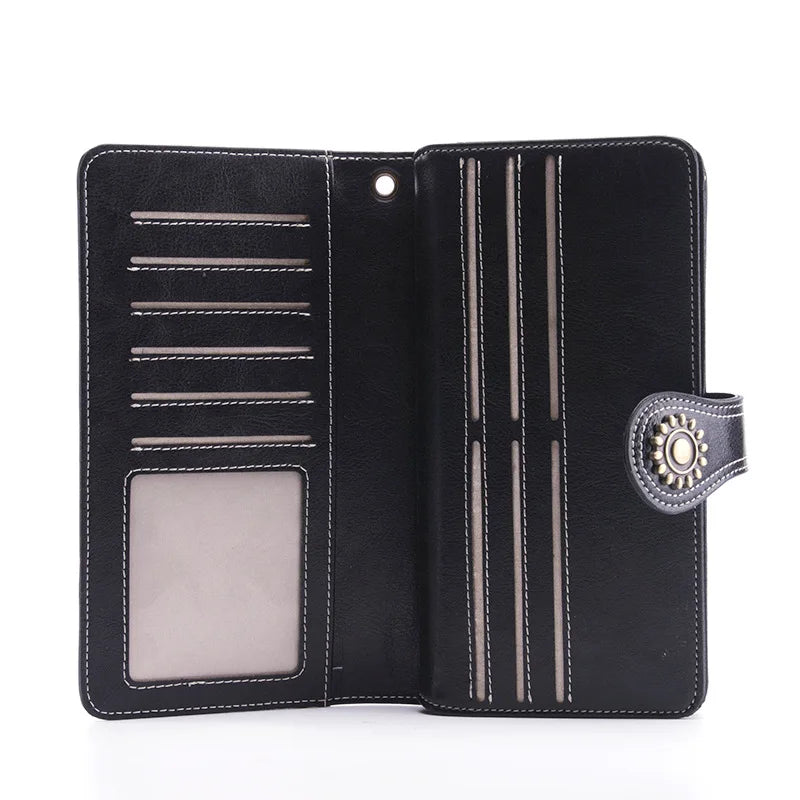 Vintage Oil Wax Leather Women Wallet Female Leather Purse Clutch Long Wallet