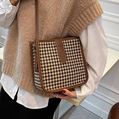 Vintage One Shoulder Bag Houndstooth Casual Messenger Bag
