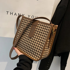 Vintage One Shoulder Bag Houndstooth Casual Messenger Bag