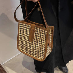 Vintage One Shoulder Bag Houndstooth Casual Messenger Bag