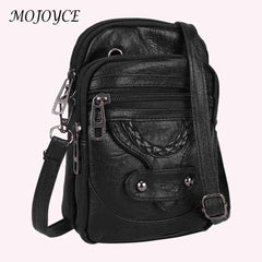 Vintage PU Crossbody Bag Soft Leather Female Shoulder Tote Retro Zipper