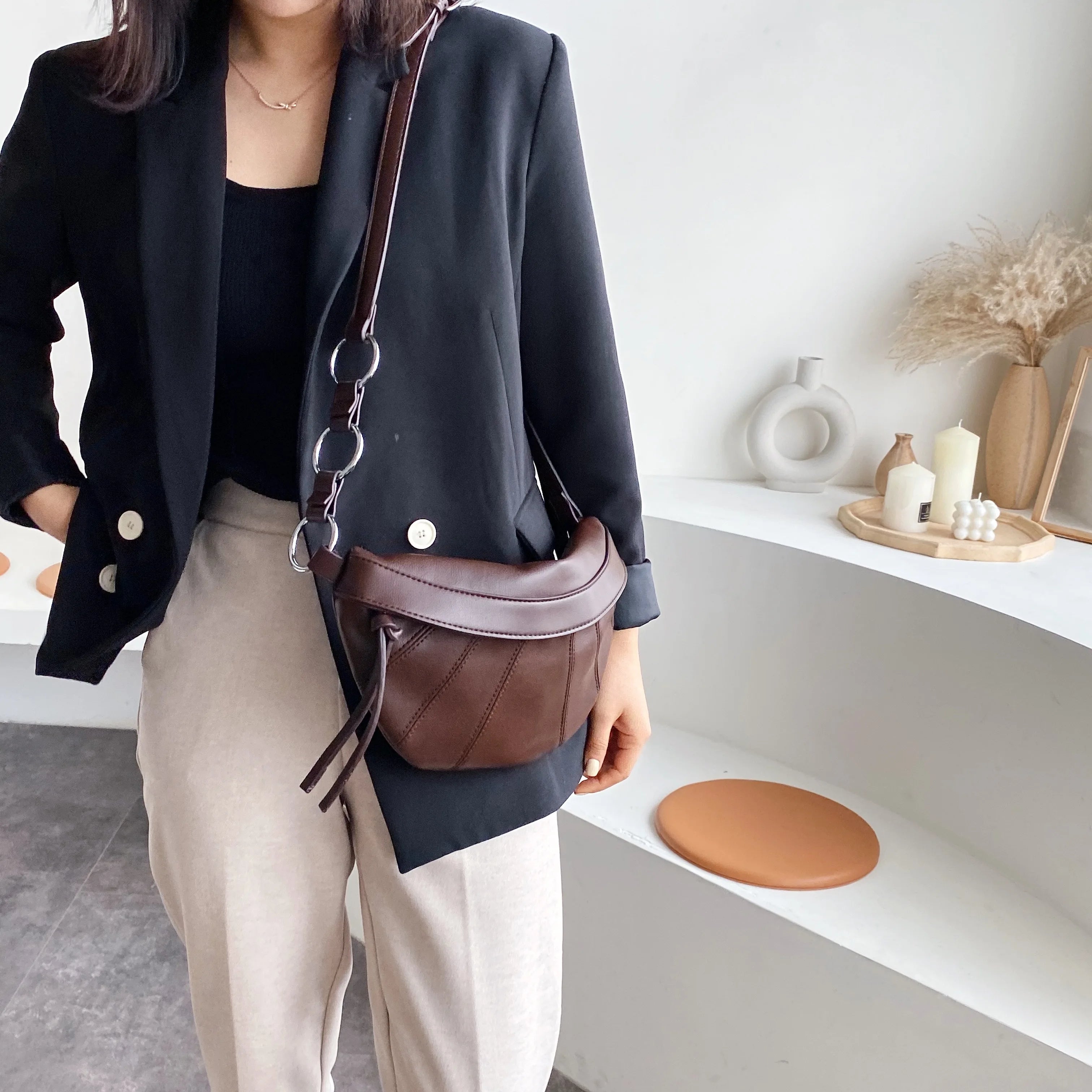Vintage PU Leather Crossbody Bags Women Small Shoulder Bag