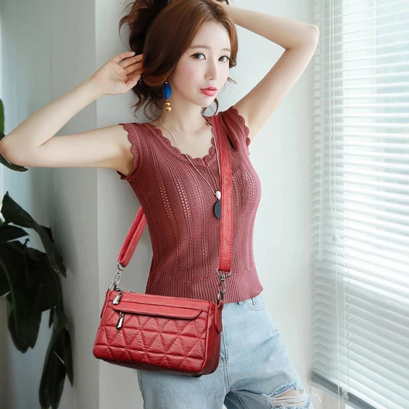 Vintage PU Leather Crossbody Handbag For Women Solid Lady Shoulder Bag