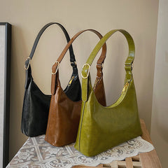 Vintage PU Leather Green Shoulder Bag for Women
