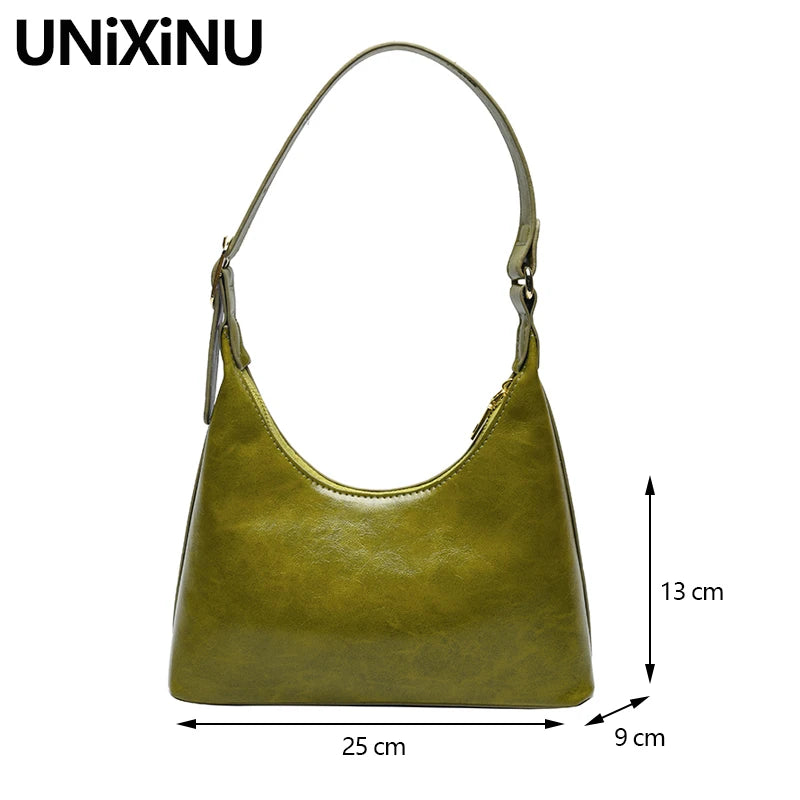 Vintage PU Leather Green Shoulder Bag for Women