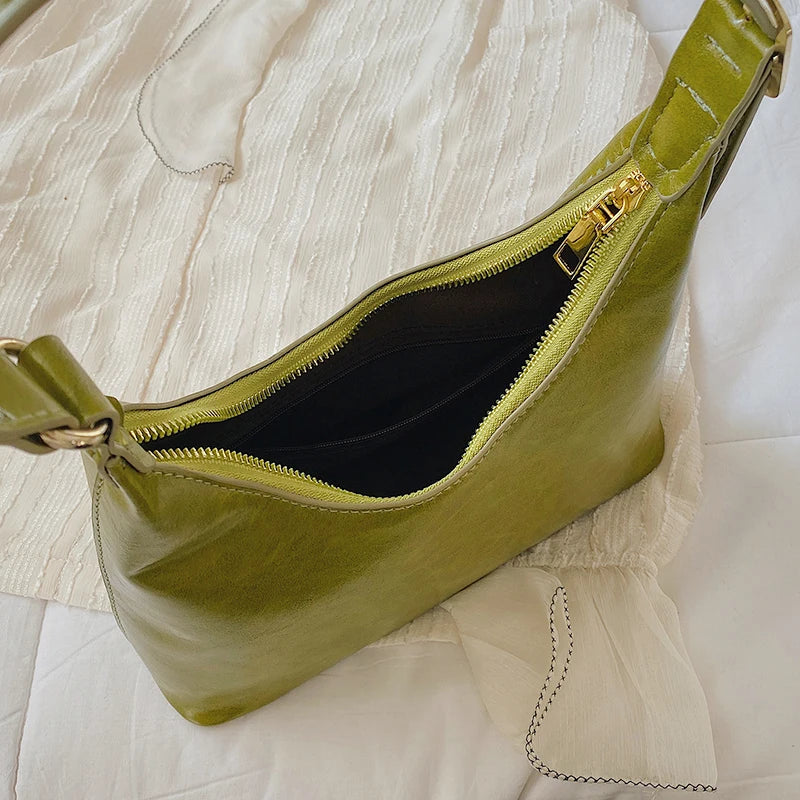 Vintage PU Leather Green Shoulder Bag for Women