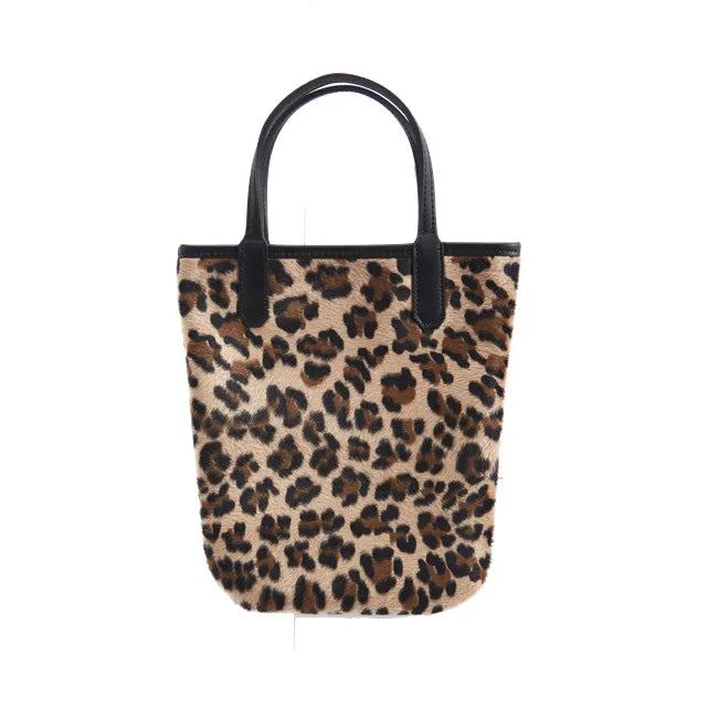 Vintage PU Leather Ladies Small Clutch Purse Leopard Women Bucket Bag