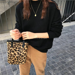 Vintage PU Leather Ladies Small Clutch Purse Leopard Women Bucket Bag