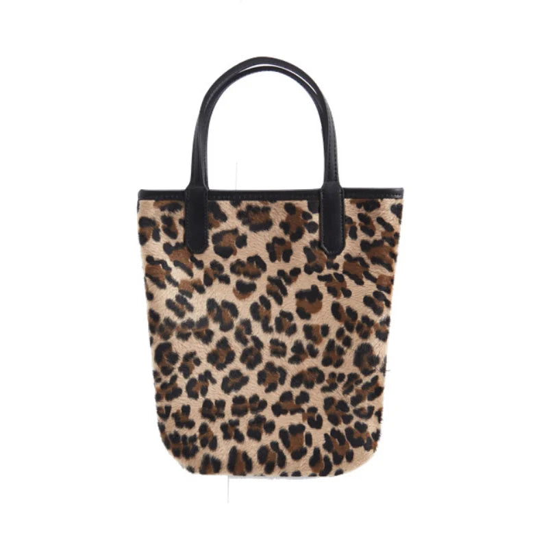 Vintage PU Leather Ladies Small Clutch Purse Leopard Women Bucket Bag