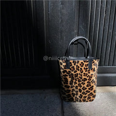 Vintage PU Leather Ladies Small Clutch Purse Leopard Women Bucket Bag