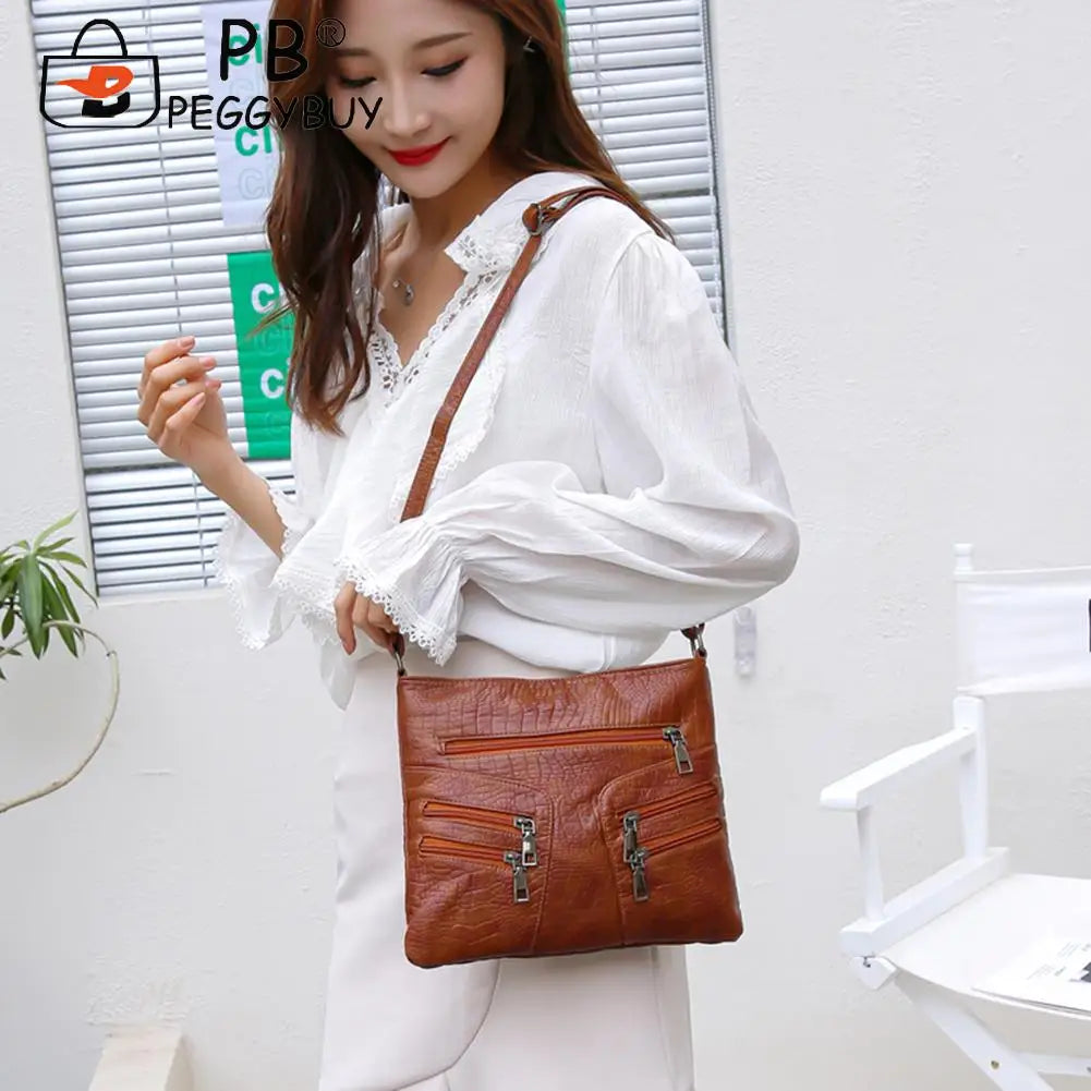 Vintage PU Leather Shoulder Bag Crossbody Messenger Large Capacity