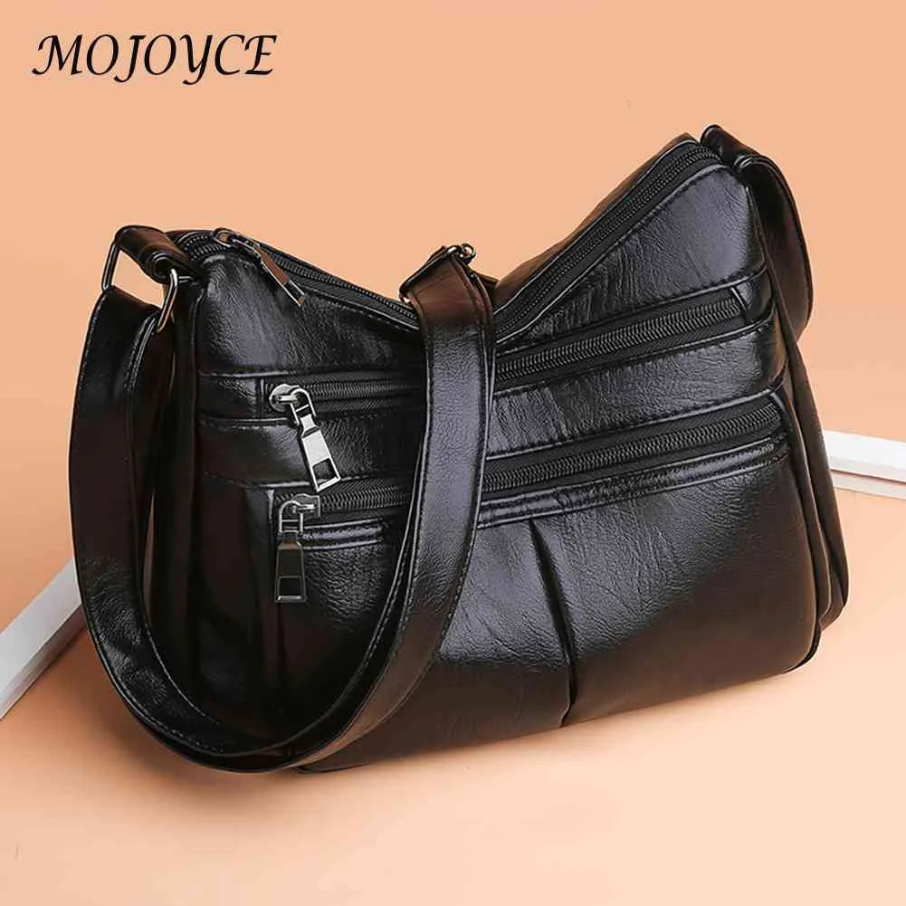 Vintage PU Leather Shoulder Bag Women Large Capacity Tote Handbag Multi-pocket