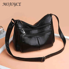 Vintage PU Leather Shoulder Bag Women Large Capacity Tote Handbag Multi-pocket