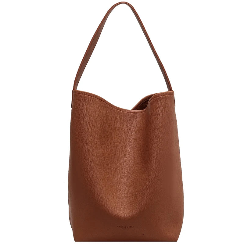 Vintage PU Leather Shoulder Bag for Women Casual Large Capacity Bucket Pack