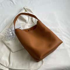 Vintage PU Leather Shoulder Bag for Women Casual Large Capacity Bucket Pack