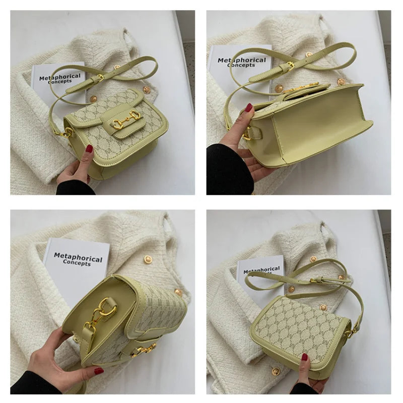 Vintage PU Leather Crossbody Square Bag Women's Small Handbag Armpit Bag