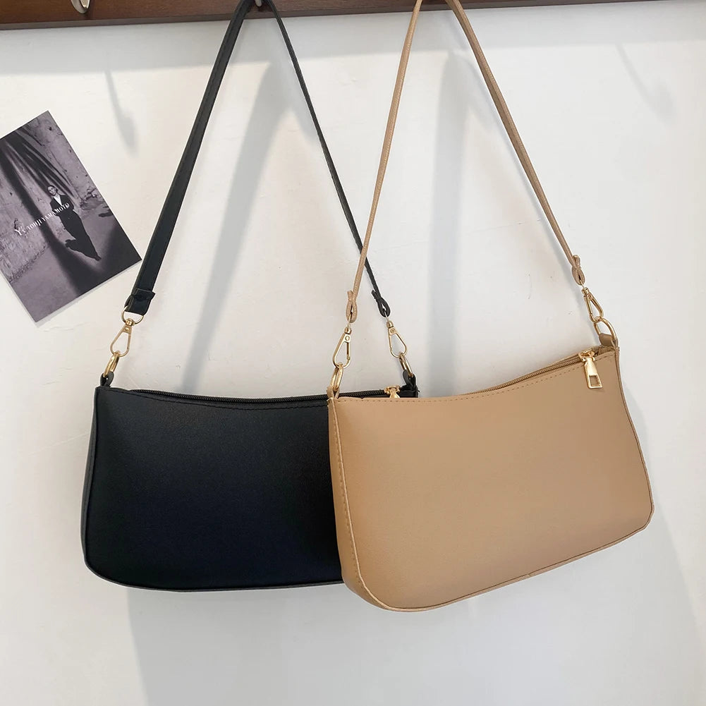 Vintage PU Leather Small Shoulder Underarm Bag Women Casual Solid Handbags