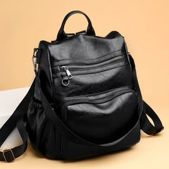 Vintage PU Leather Travel Women Shopping Backpack Large Capacity Schoolbags