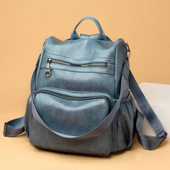 Vintage PU Leather Travel Women Shopping Backpack Large Capacity Schoolbags