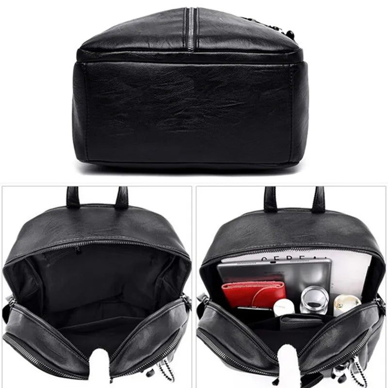 Vintage PU Leather Travel Women Backpack Student School Bags