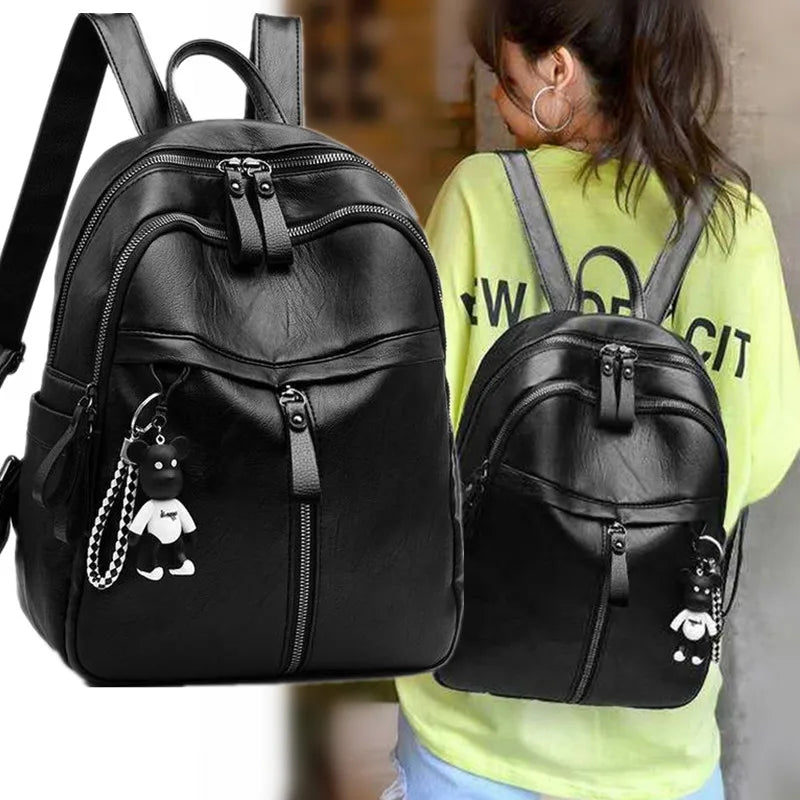 Vintage PU Leather Travel Women Shopping Backpack