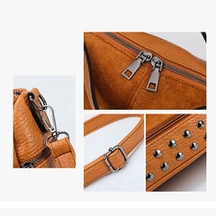 Vintage PU Leather Women Bag Rivet Large Capacity Ladies Handbags Shoulder Bag