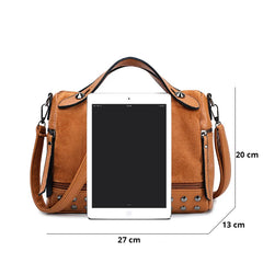 Vintage PU Leather Women Bag Rivet Large Capacity Ladies Handbags Shoulder Bag