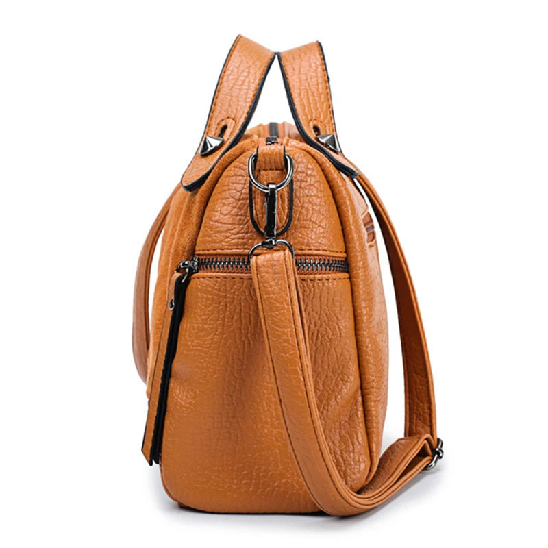 Vintage PU Leather Women Bag Rivet Large Capacity Ladies Handbags Shoulder Bag