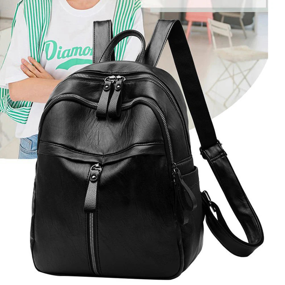 Vintage PU Leather Women Shopping Backpack Large Capacity School Bags Rucksack
