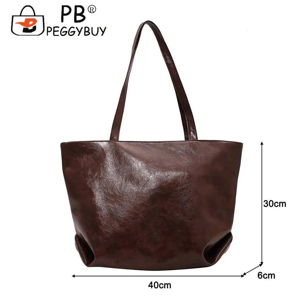 Vintage PU Leather Zipper Shoulder Bag Women Casual Large Capacity
