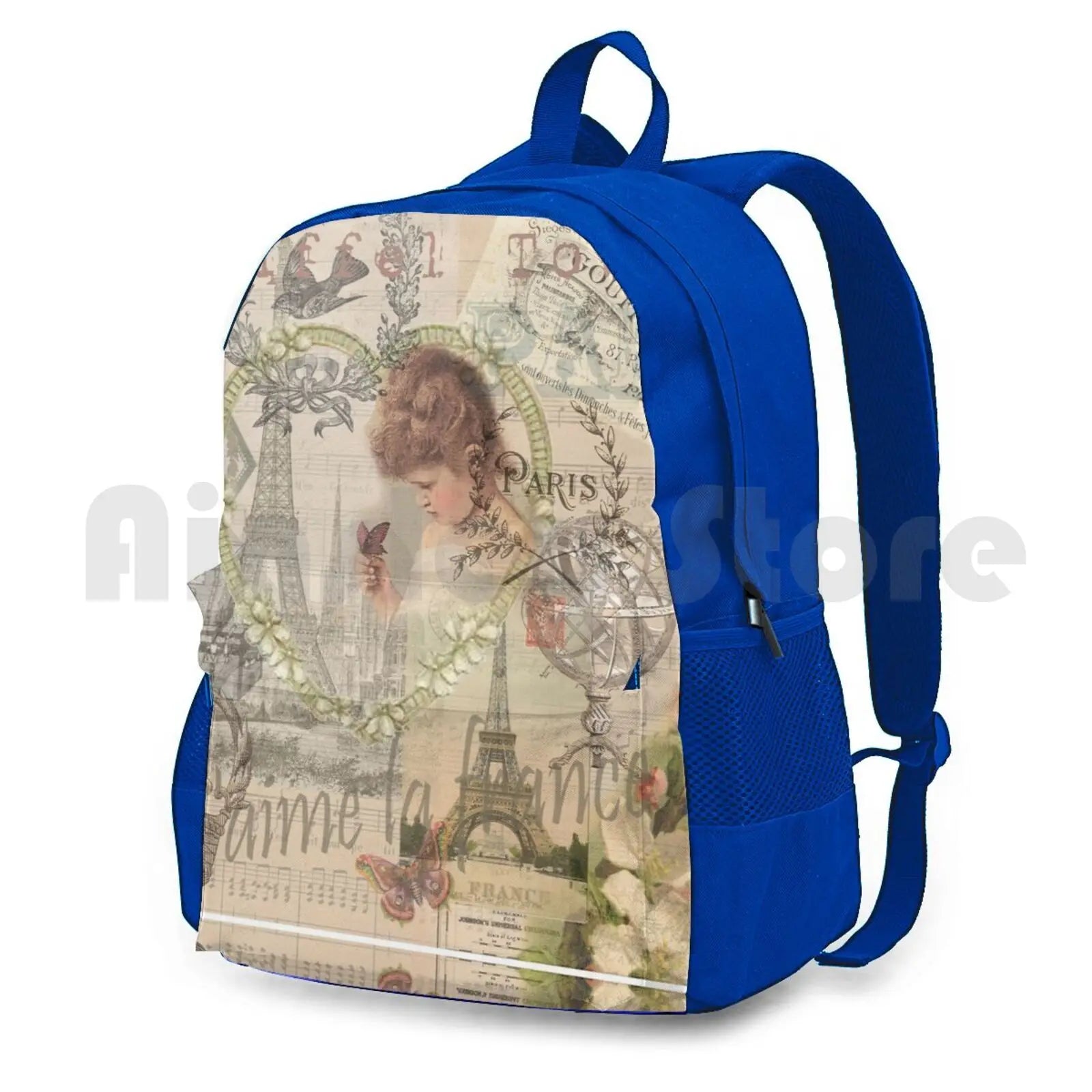 Vintage Paris Eiffel Collage Outdoor Hiking Backpack