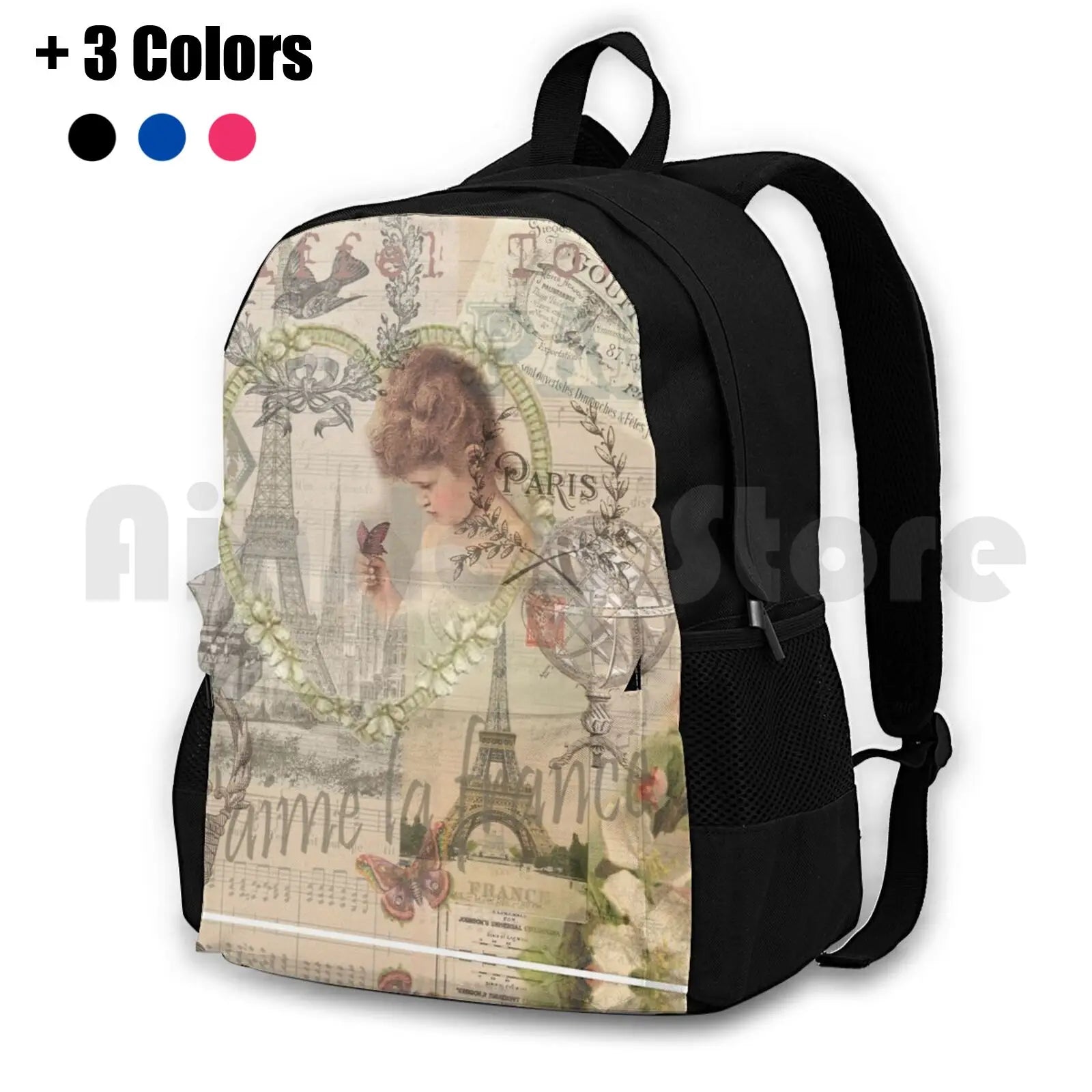 Vintage Paris Eiffel Collage Outdoor Hiking Backpack