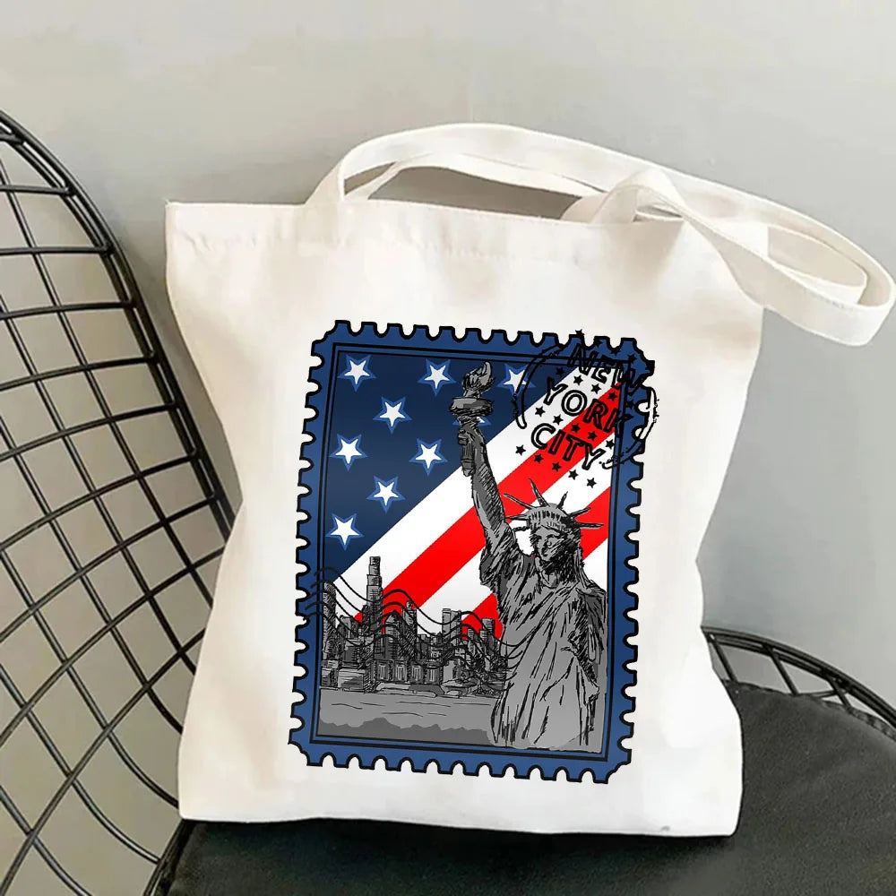 Vintage Paris London Amsterdam York Tokyo Berlin Stamp Women Canvas Shoulder Han