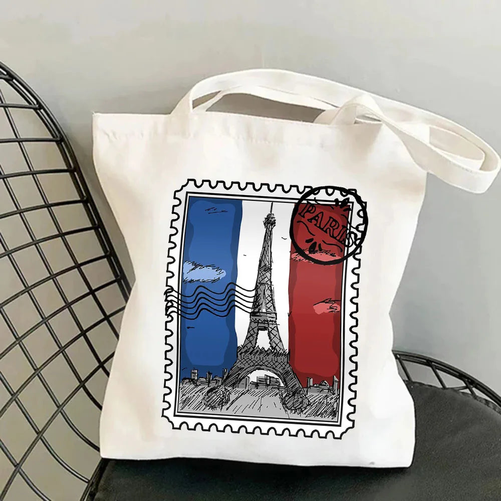 Vintage Paris London Amsterdam York Tokyo Berlin Stamp Women Canvas Shoulder Han